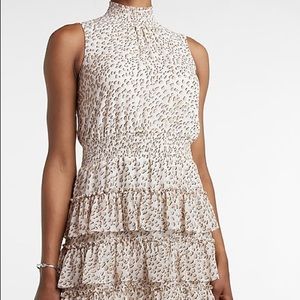 Express Dress Leopard Tiered Sleeveless
Smocked Mock Neck Dress